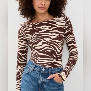 NWT Reformation Wylie Brown and Cream Zebra Long Sleeve Top